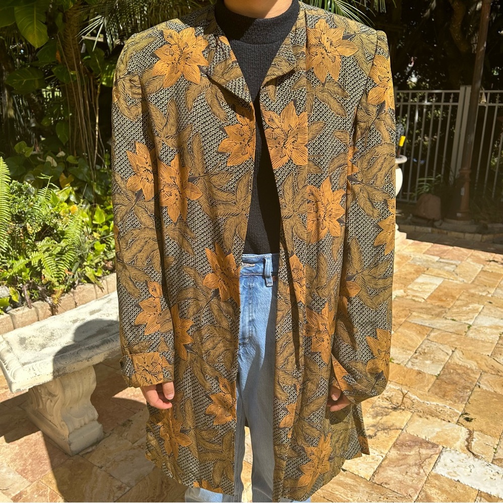 Vintage Gold Bronze Golden Yellow Black Mid Thigh Layering Jacket Blazer!